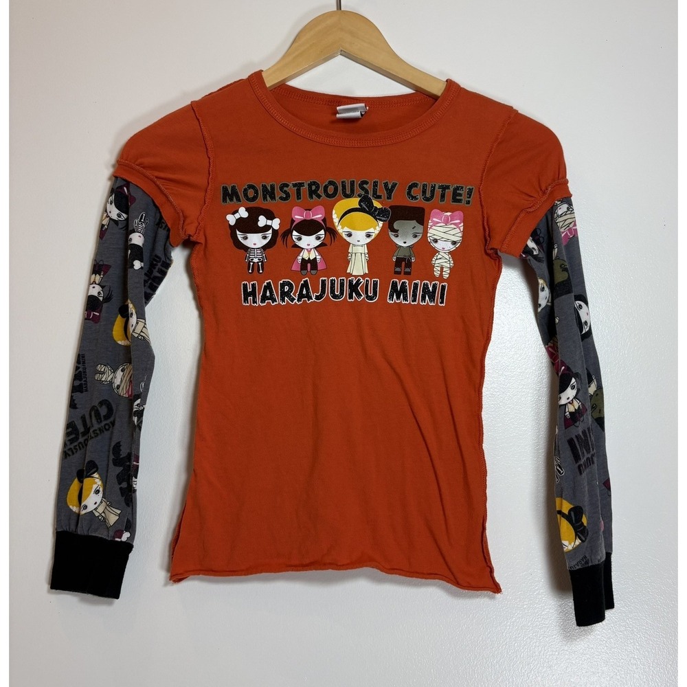 Harajuku Mini Target Kids Orange Monstrously Cute Halloween Layered Shirt M 7/8
